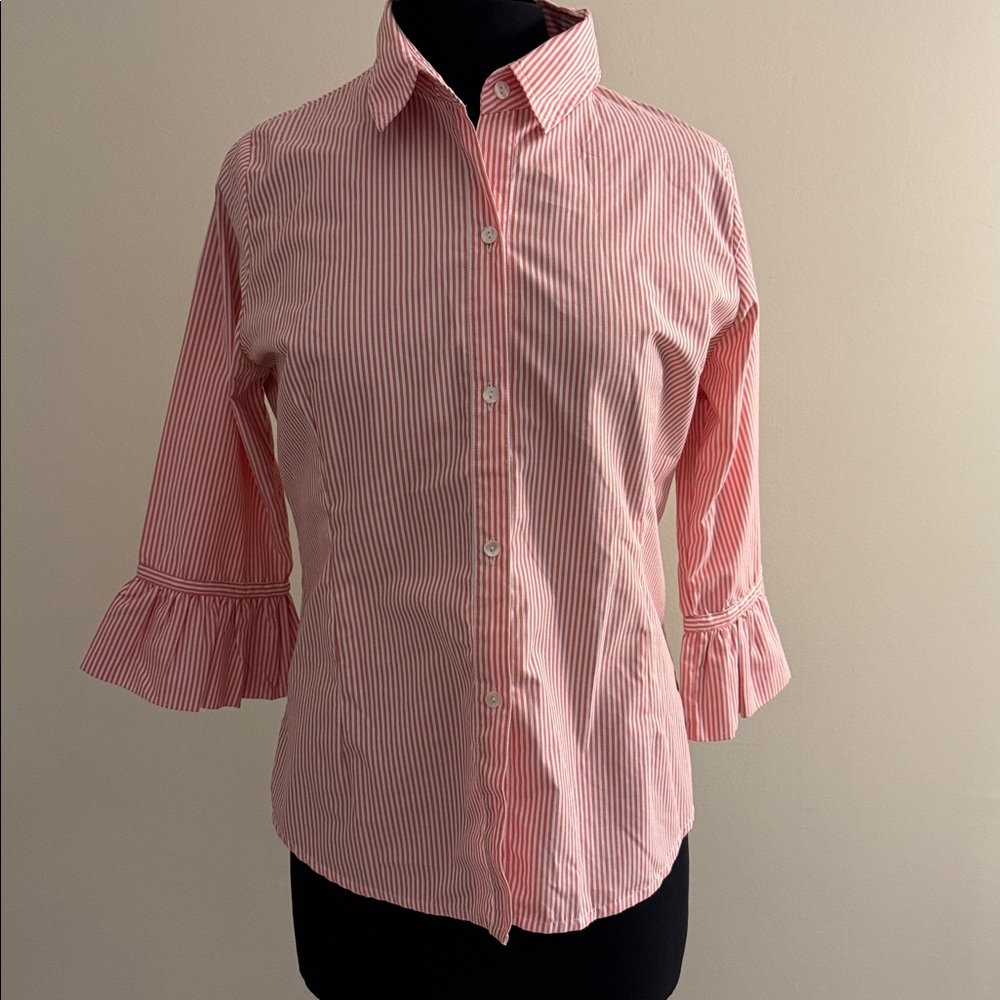 Gretchen Scott Designs Priss Brooks Blouse - Stripe in Tangerine EUC Size M - Picture 5 of 9
